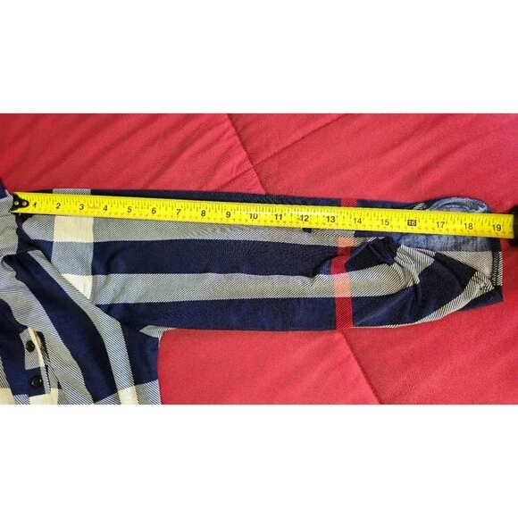 Yahata Women’s Plaid Tunic Dress Blue Red White Button Cuff V-Neck Size L - Picture 9 of 10